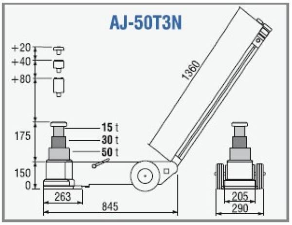 TDL AJ-50T3NC Lufthydraulischer Heber 3-Stufiger 